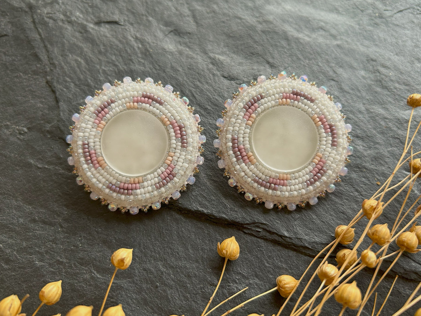 Scheiben-Ohrringe "Camila" mit gefrosteten Glas - Pastell Rosa