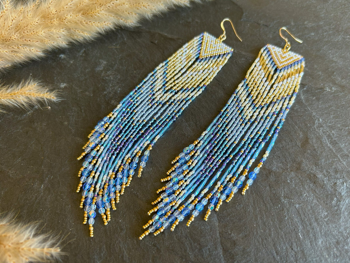 Dazzling statement earrings "Sheila" - gold & blue