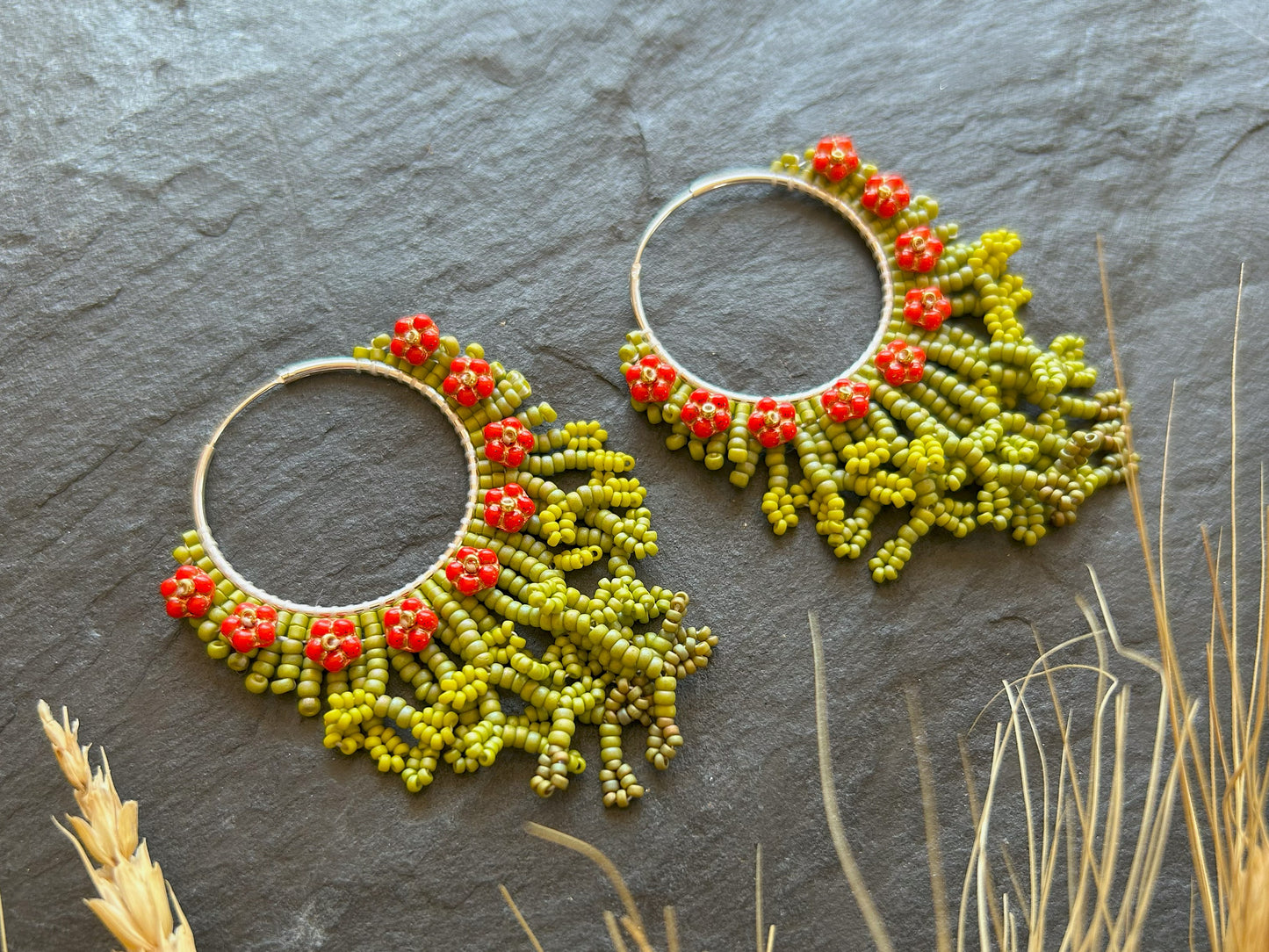 Hoop earrings "Margo" - bloom in red