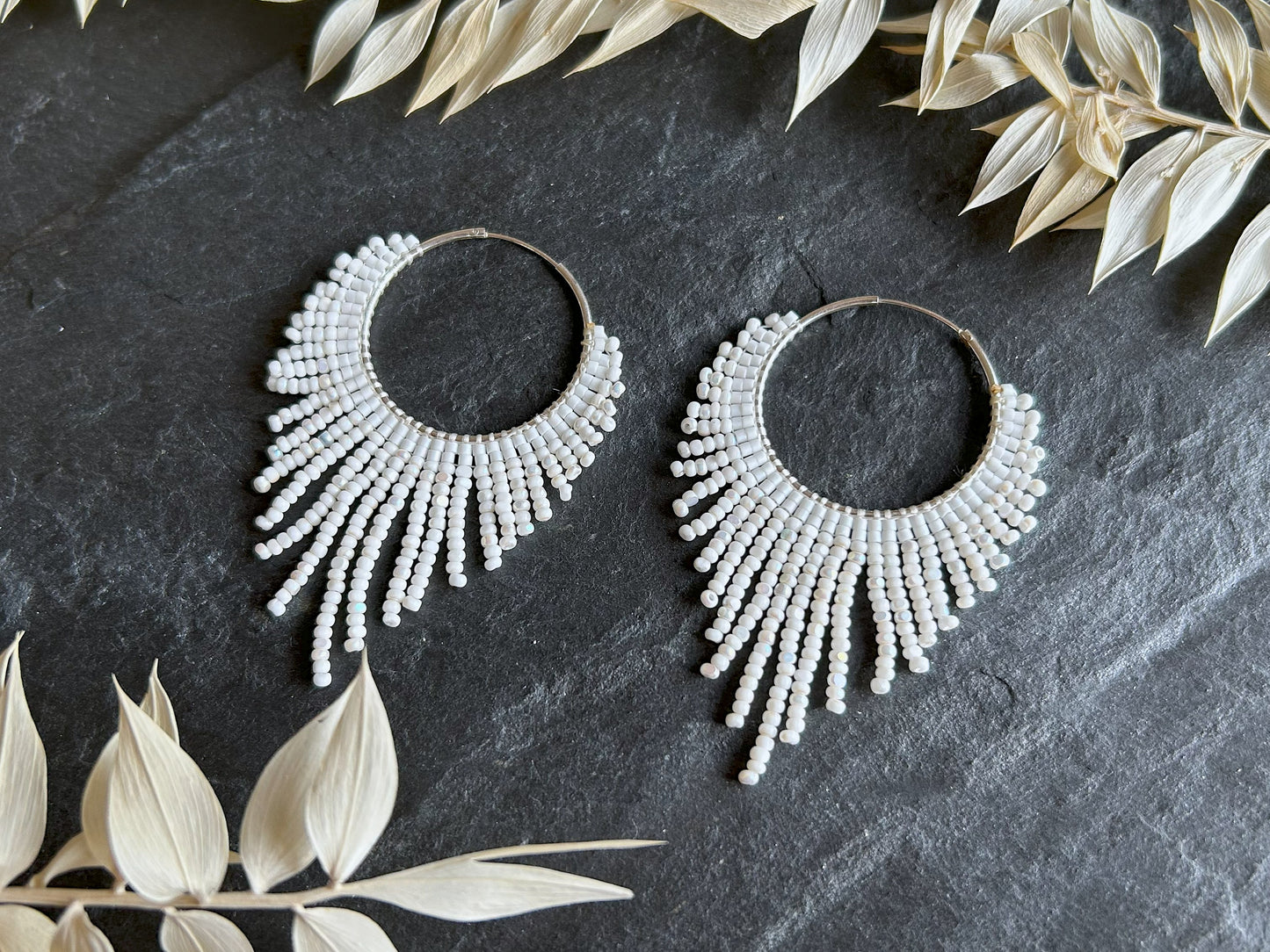 Silver hoop earrings "Celeste" - white