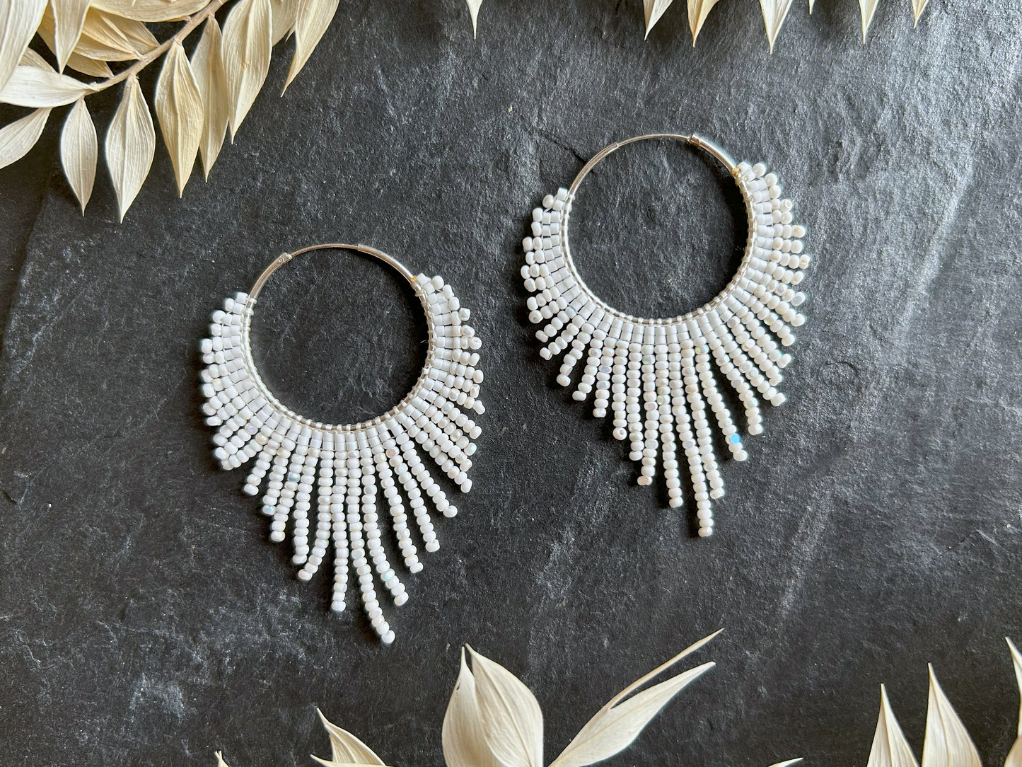 Silver hoop earrings "Celeste" - white
