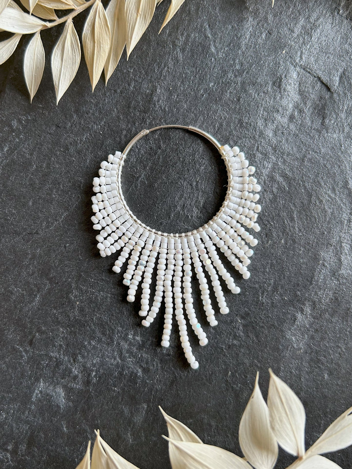 Silver hoop earrings "Celeste" - white