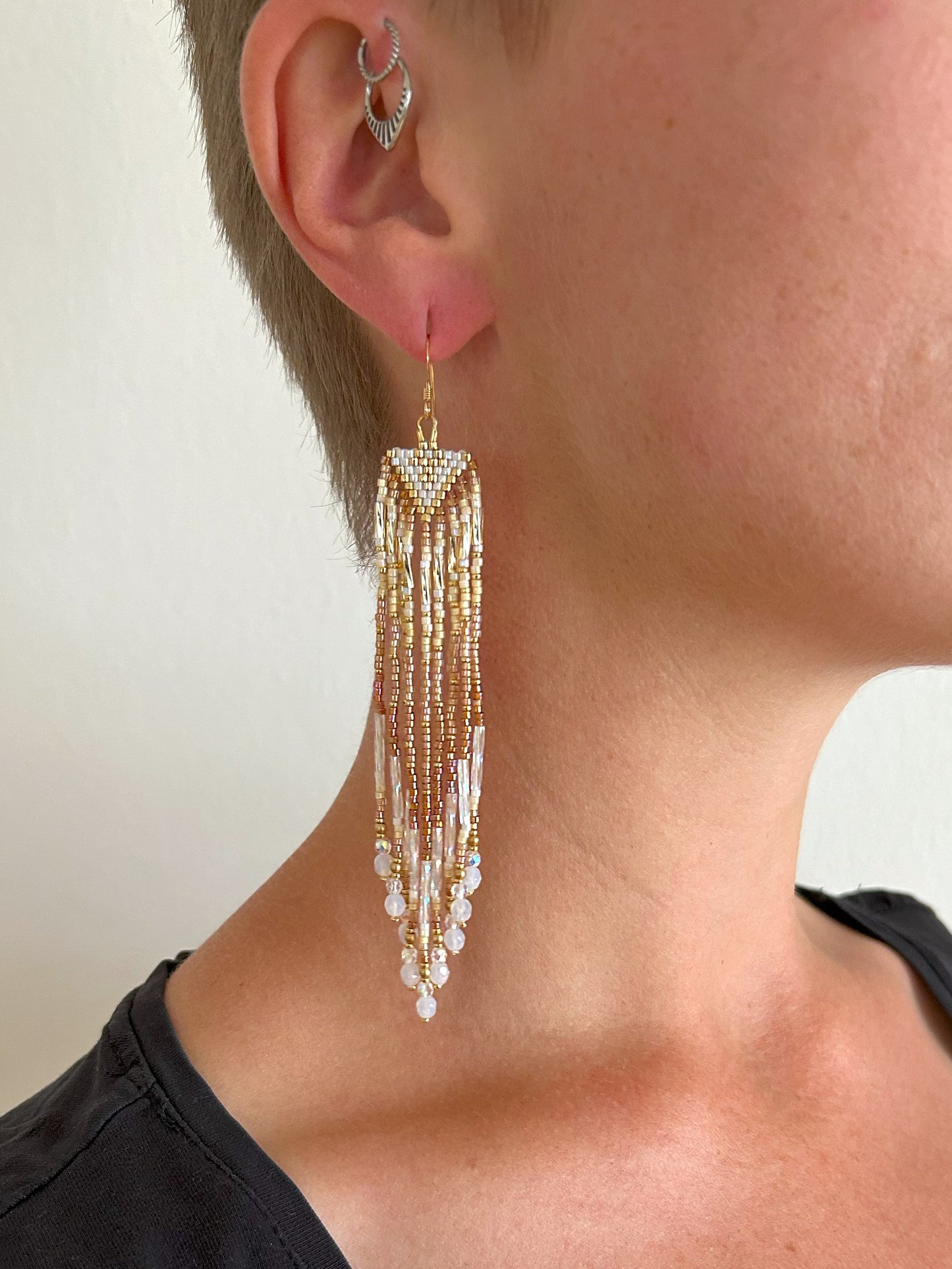 Small earrings "Sheila" - white & gold