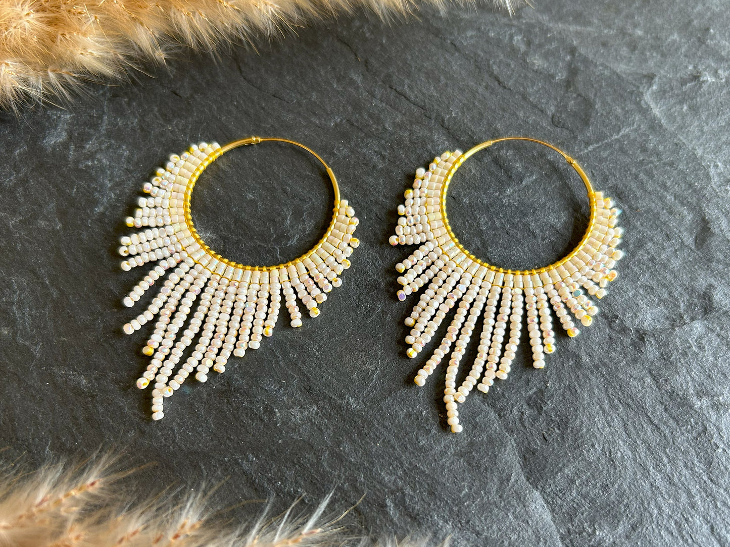 Golden hoop earrings "Celeste" - cream