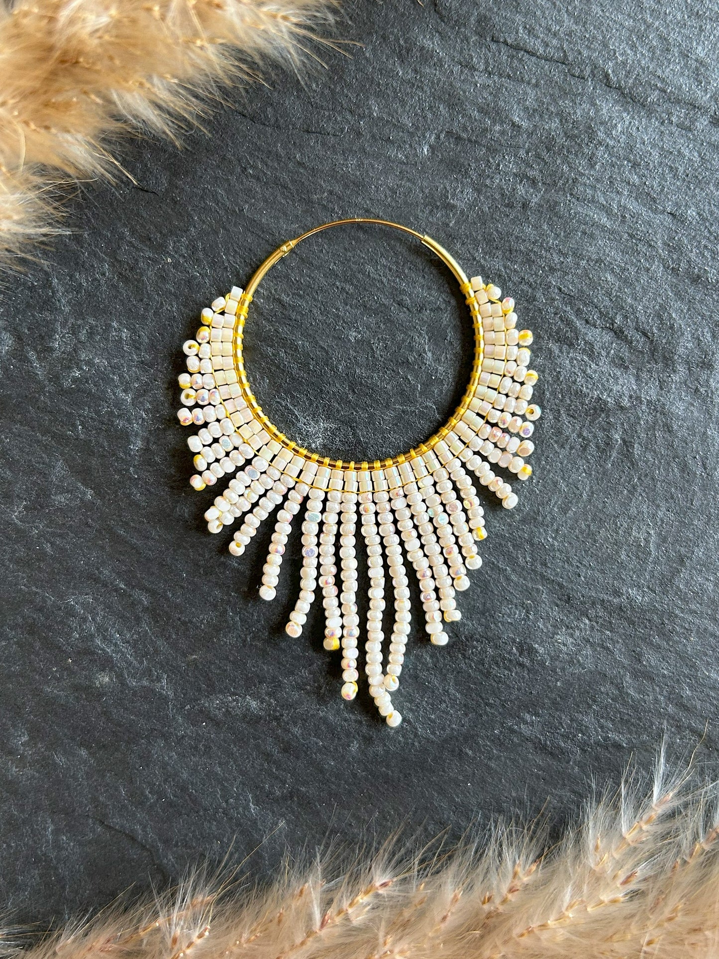 Golden hoop earrings "Celeste" - cream