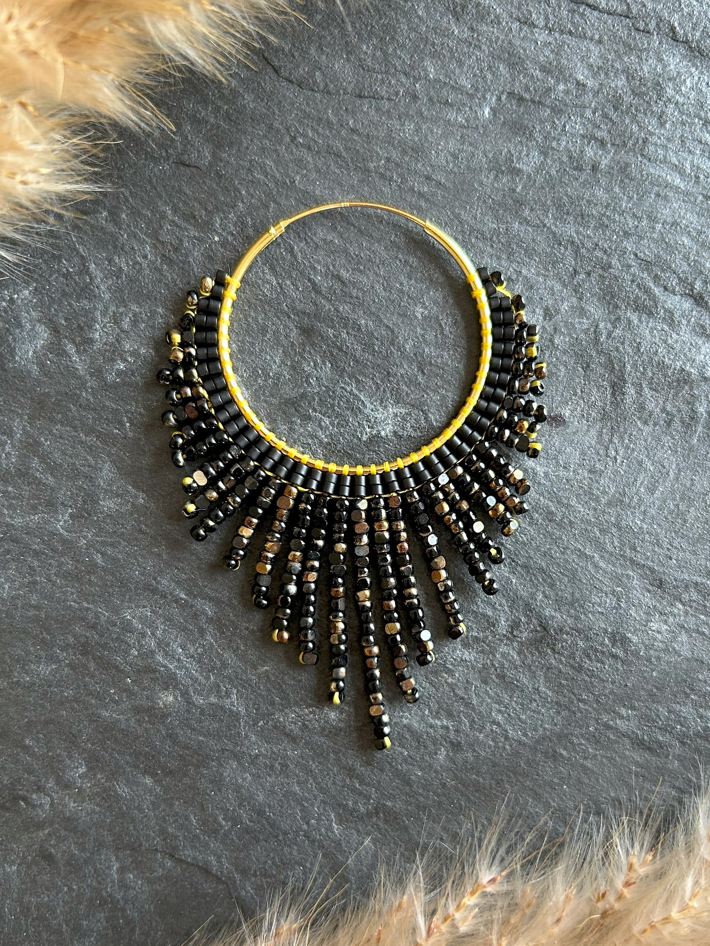 Goldene Creolen "Celeste" - Schwarz & Bronze