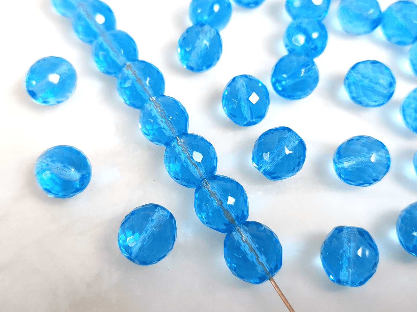 12mm fire-polished beads - Caribbean blue