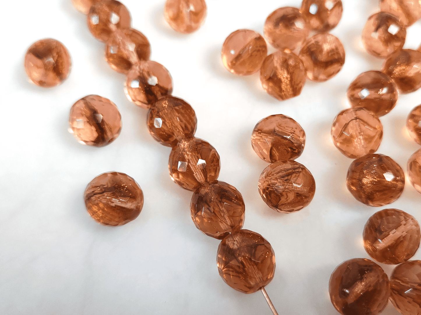 12mm fire-polished beads - copper glitter