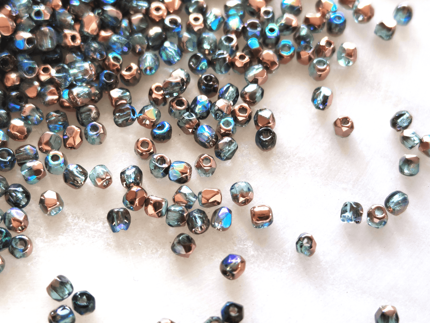 2mm fire-polished beads - Caribbean blue & copper