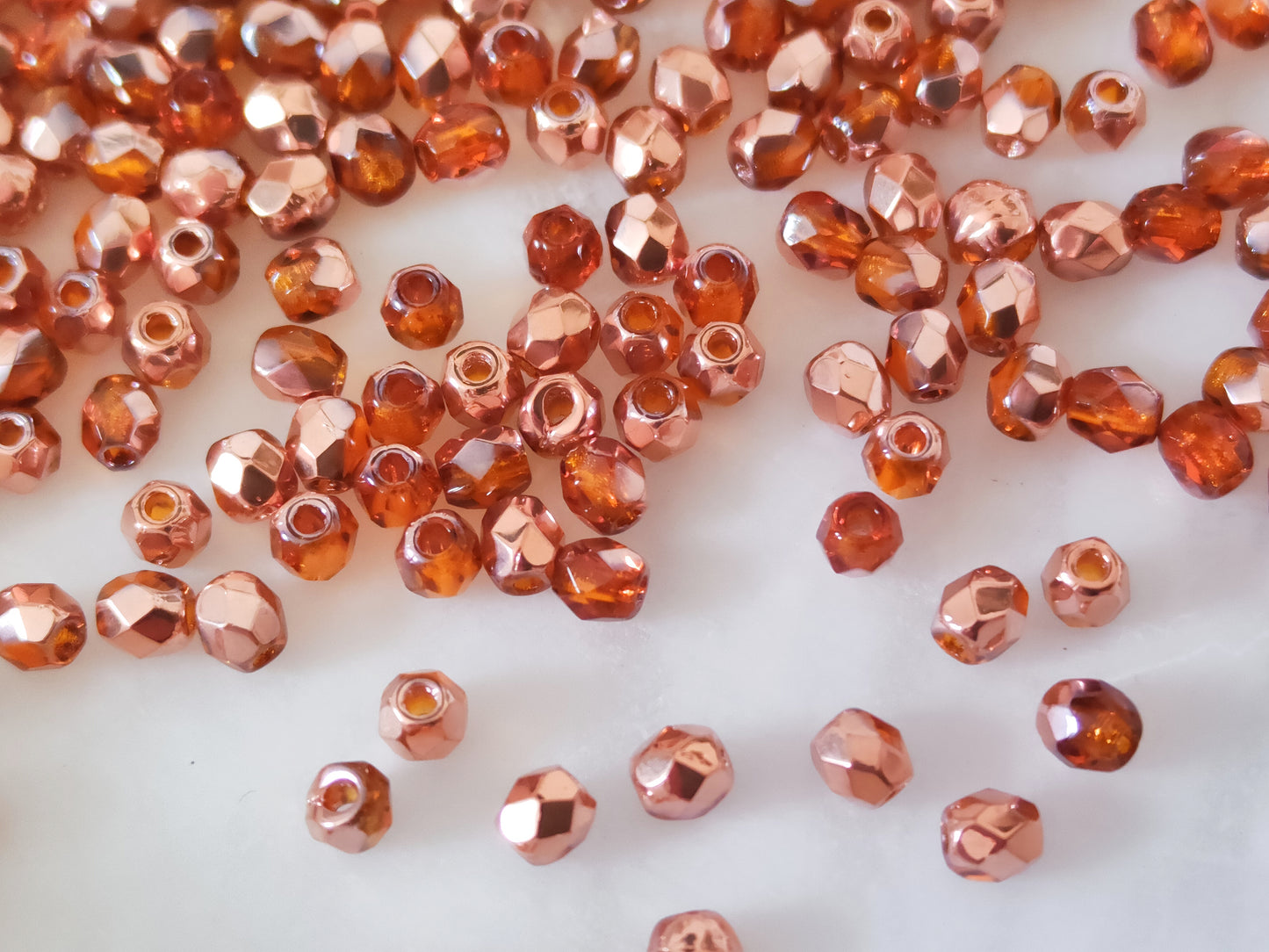 3mm Glasschliffperlen - Bernstein & Kupfer