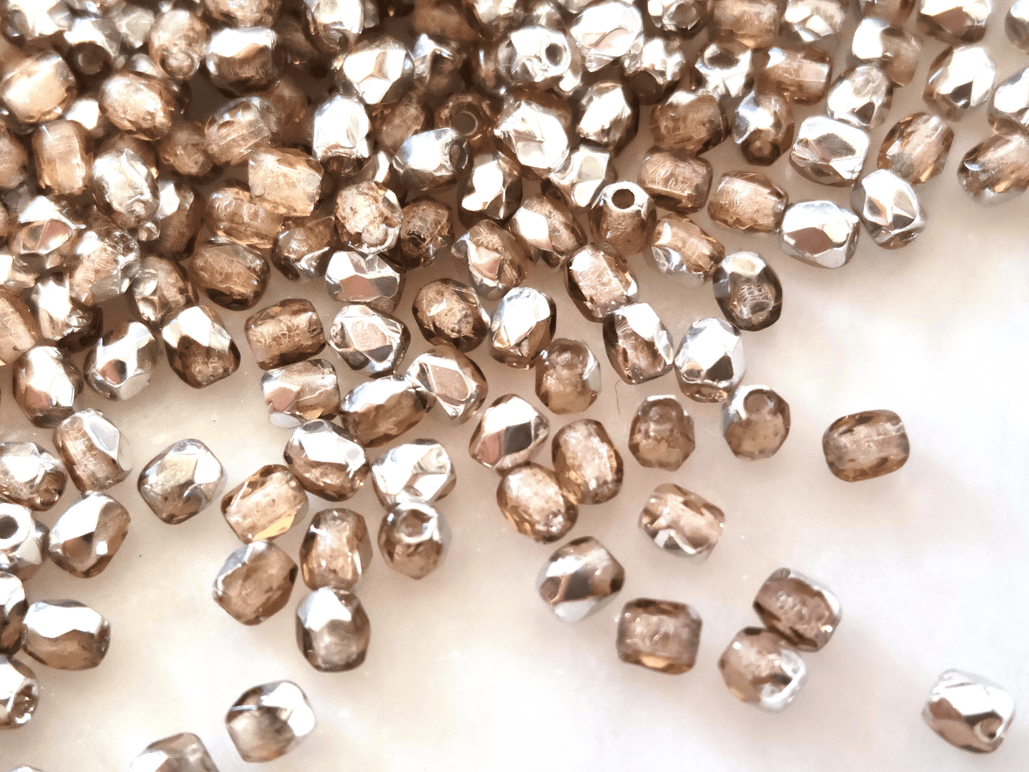 3mm fire-polished beads - brown & silver