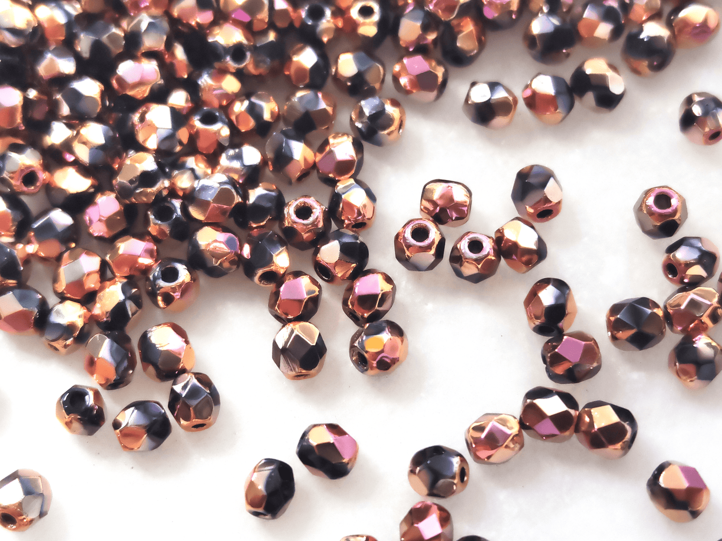 3mm fire-polished beads - black & copper