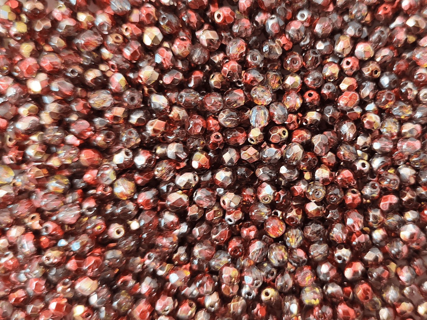 4mm fire-polished beads - dark red & silver