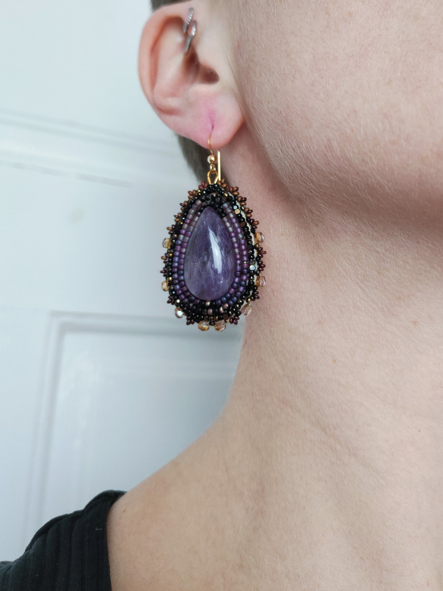 Dangle earrings with amethyst - purple