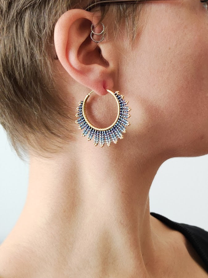 Brass hoop earrings "Neomi" - denim blue