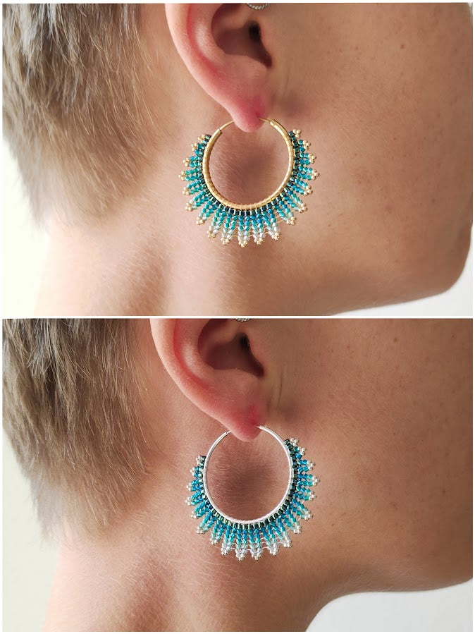 Brass hoop earrings "Neomi" - turquoise