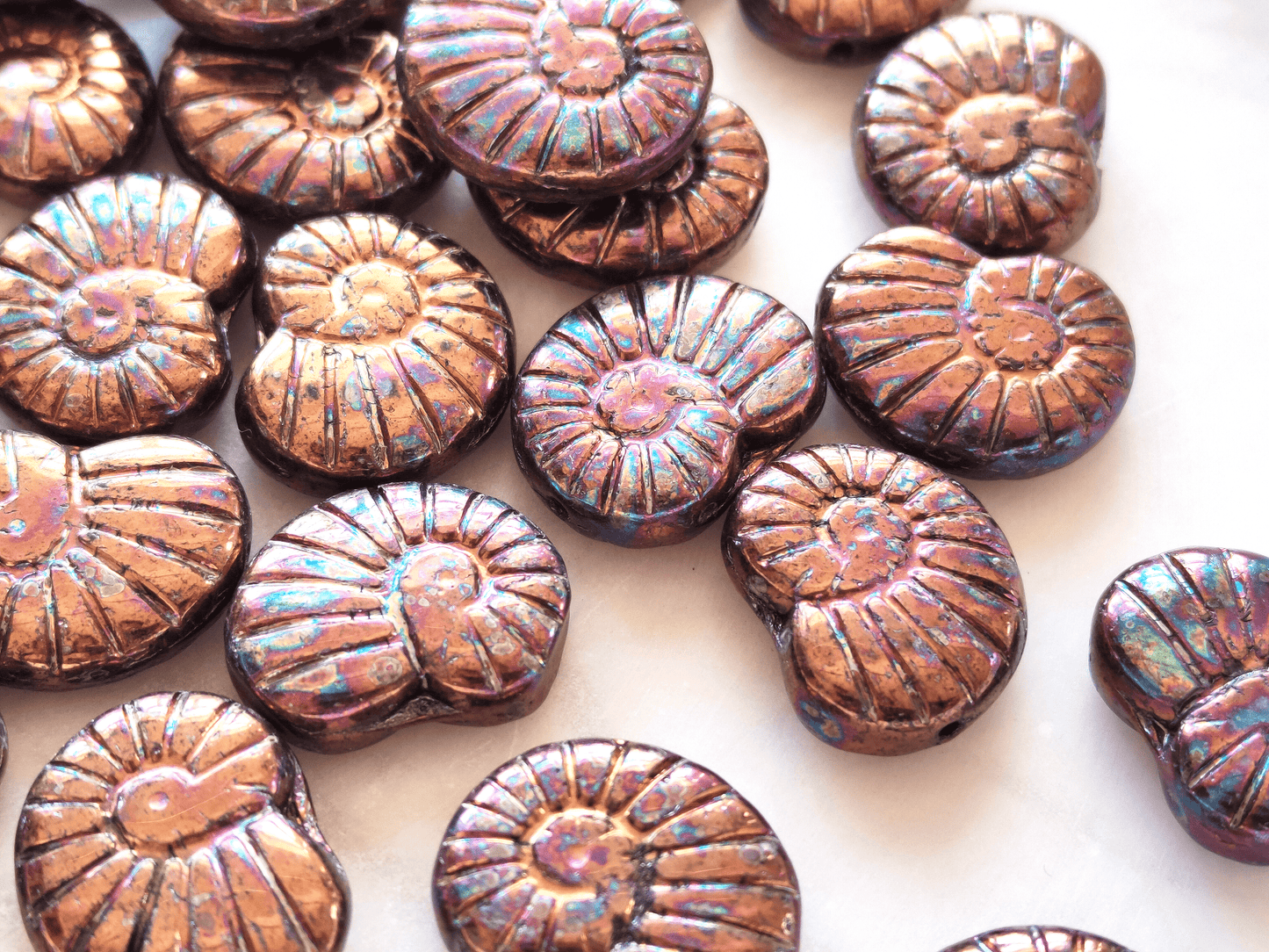 Snail shell beads 17x13mm - bronze & purple