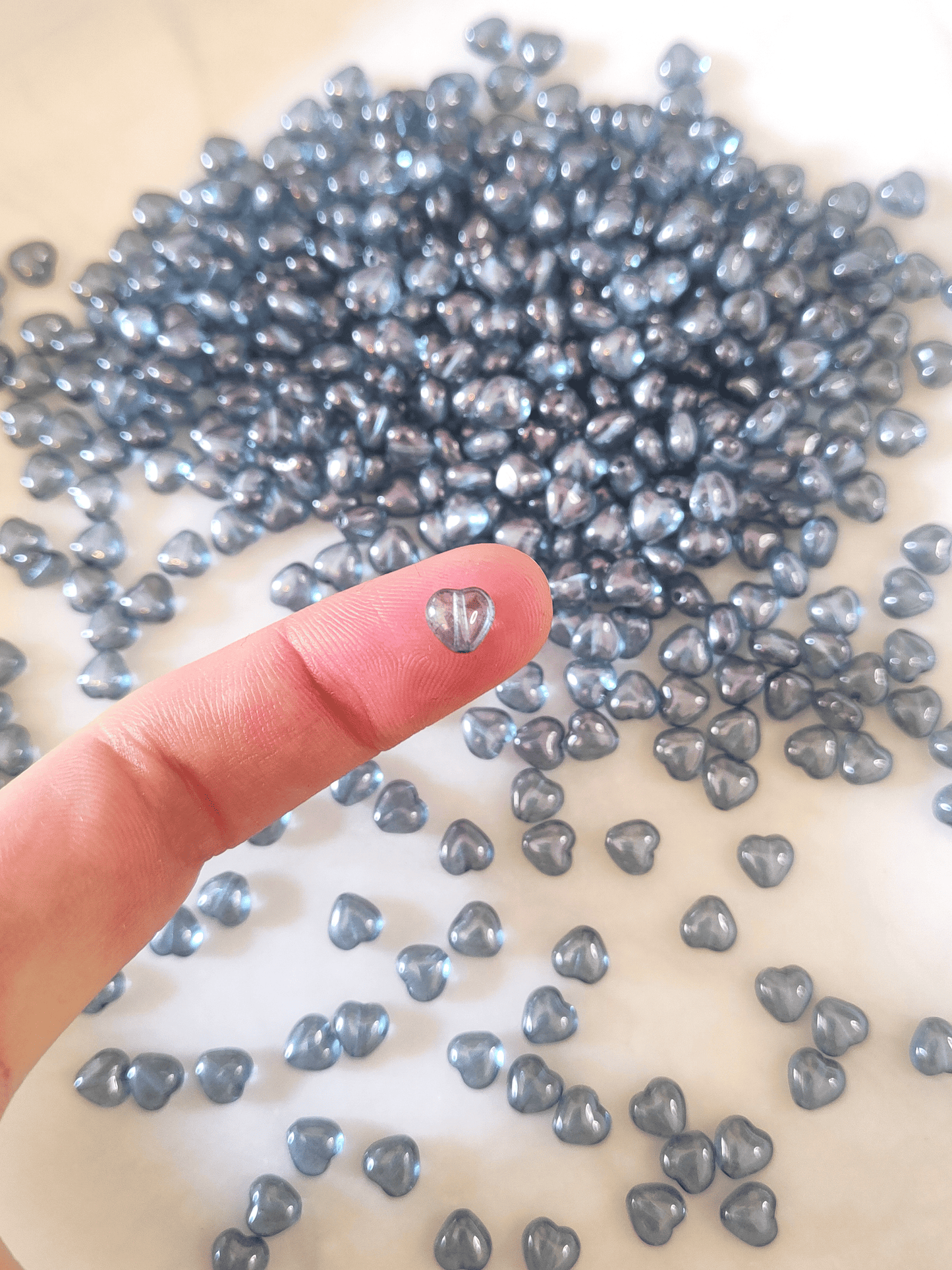 Love heart beads 6mm - denim blue