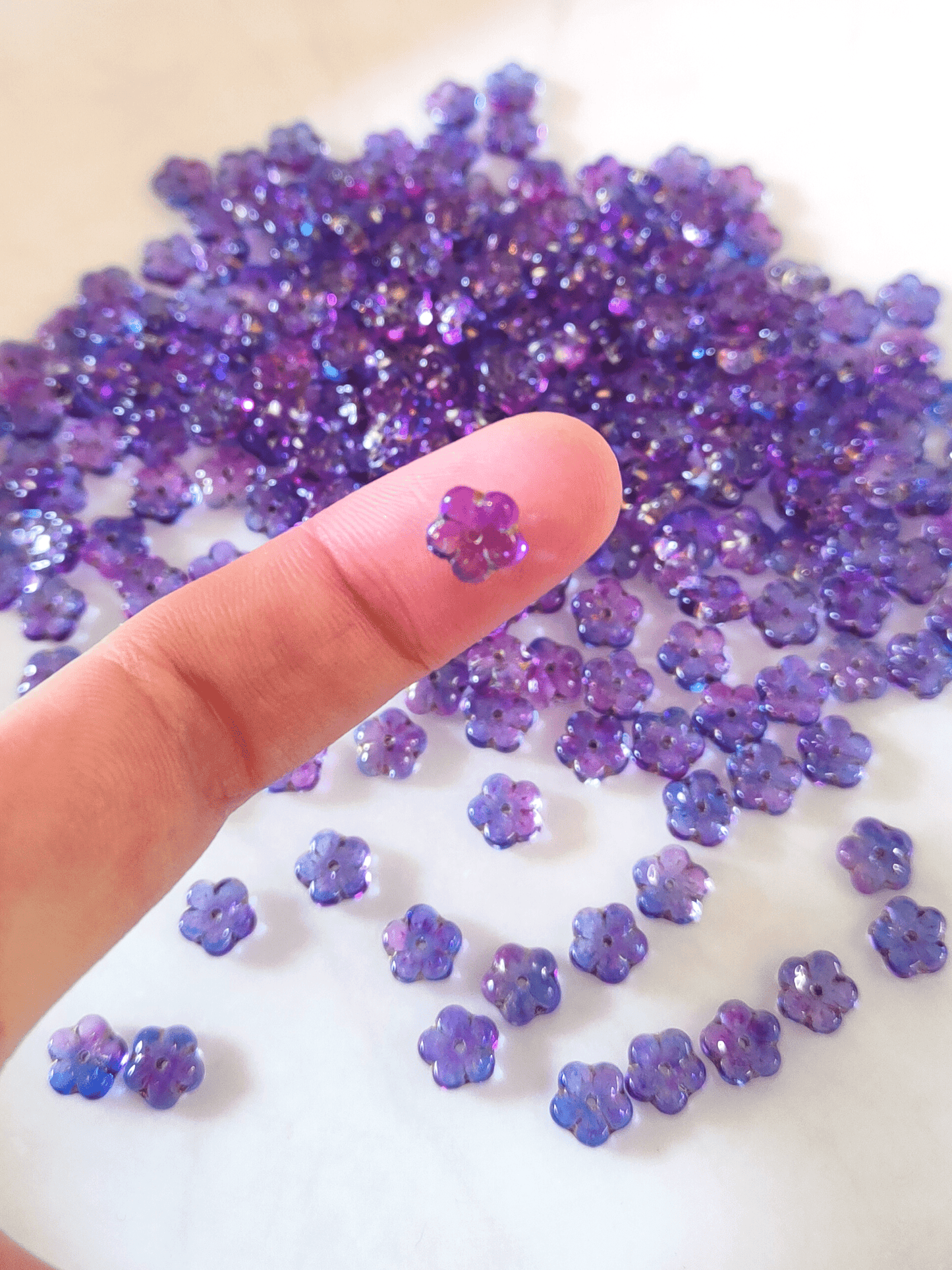 Cherry flower beads 8mm - ombre purple blue & gold