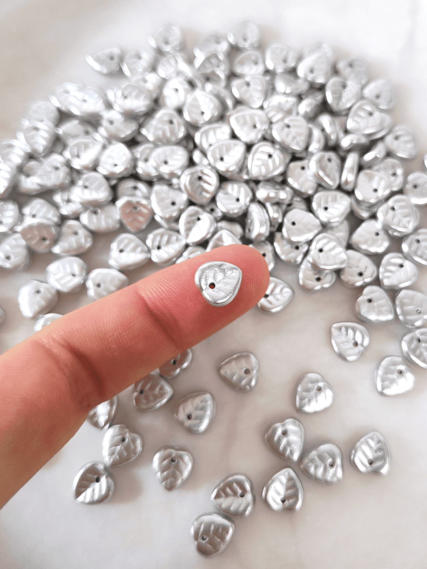 Linden leaf beads 9mm - matt silver