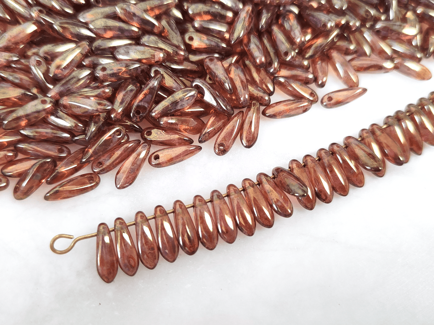 Dagger beads 3x11mm - purple & brown Picasso