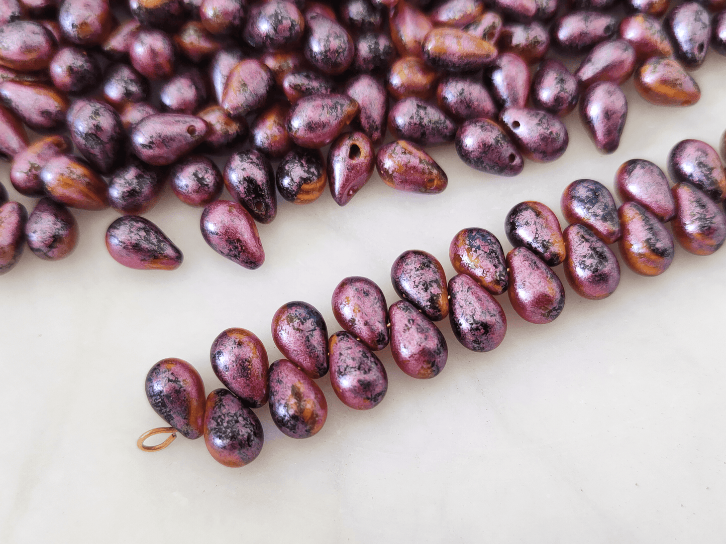 Drop beads 6x9mm - black, yellow & pink