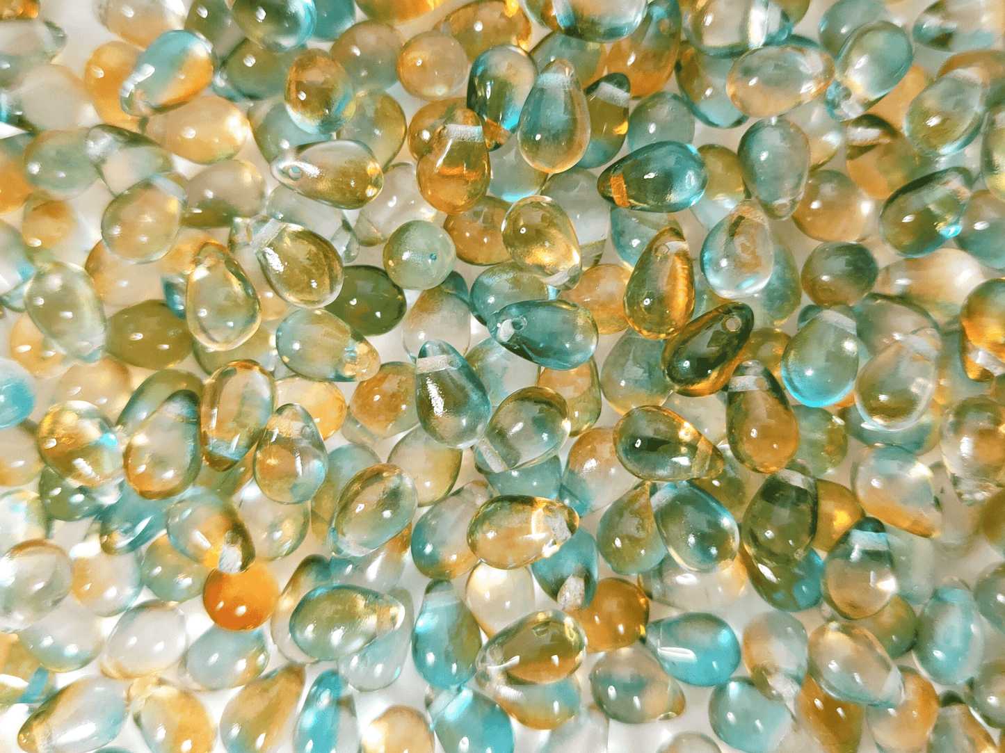 Drop beads 6x9mm - ombre turquoise & orange