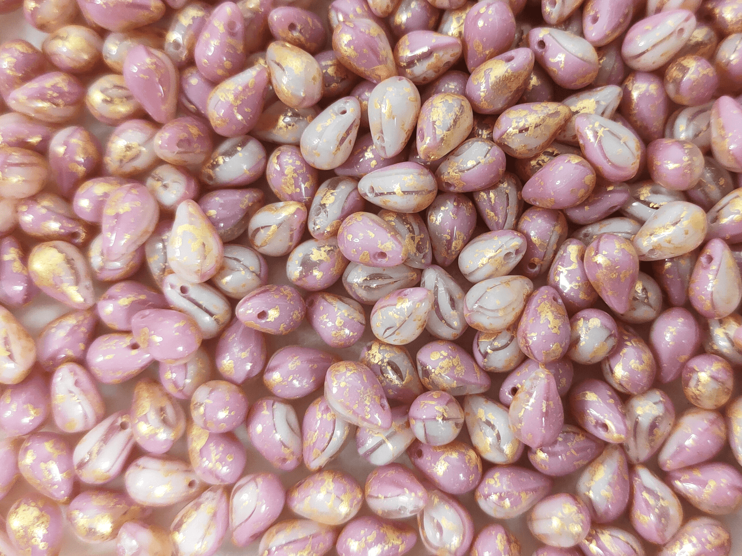 Tropfen 6x9mm - Rosa & Gold Sprenkel