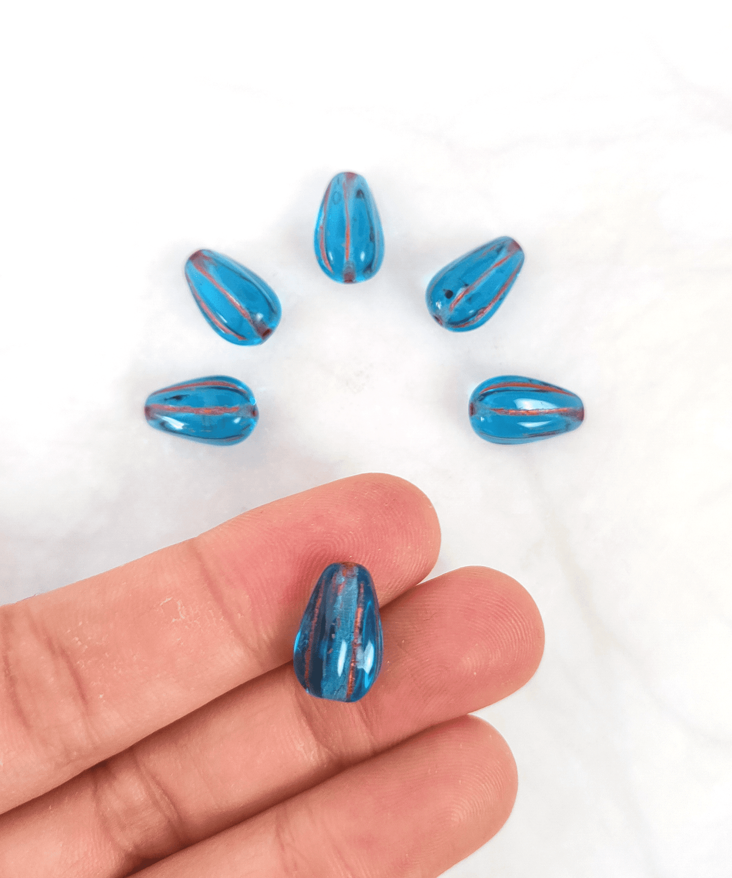 Melon drop beads 13x8mm - turquoise & pink