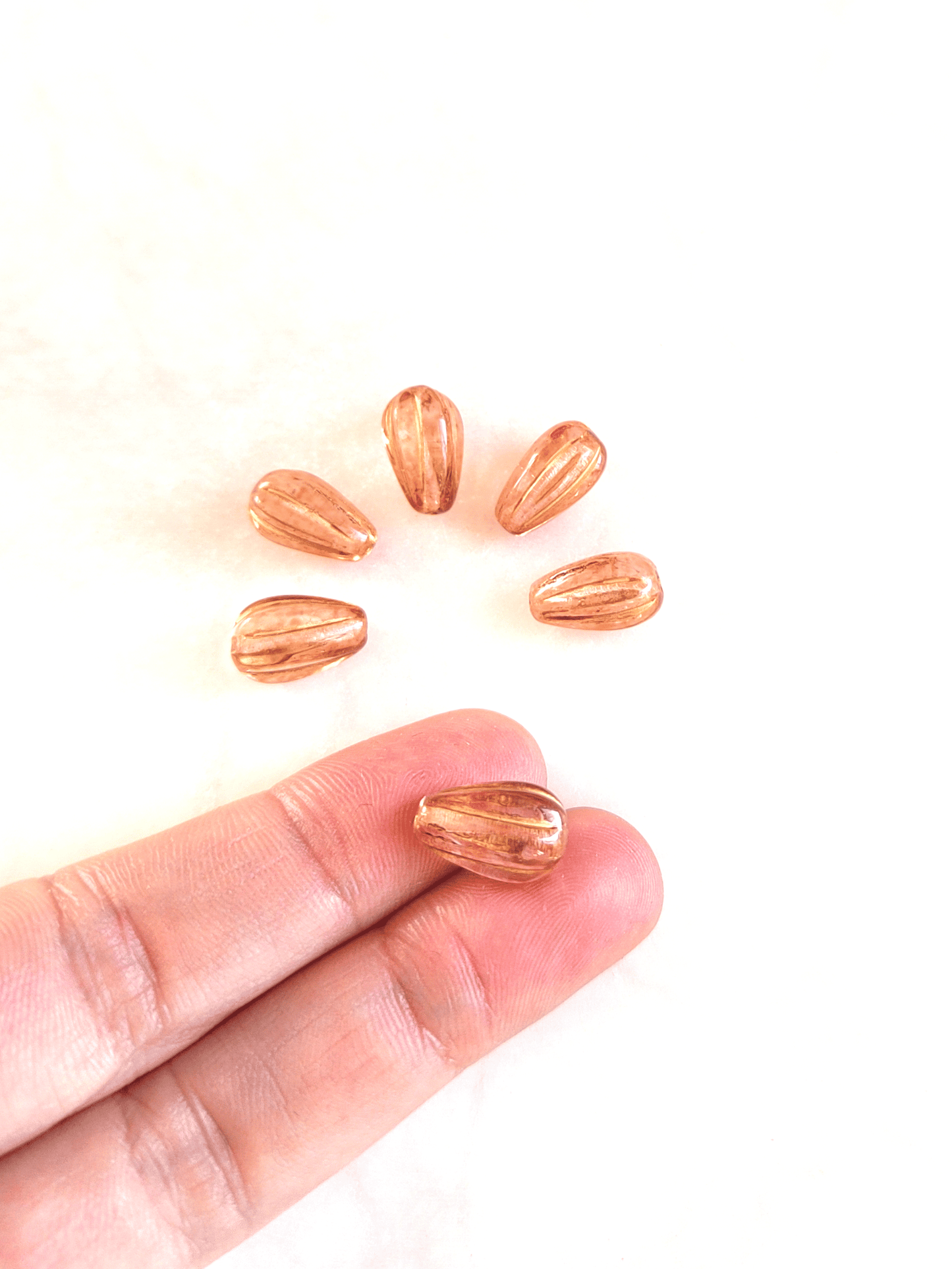 Melon drop beads 13x8mm - light brown & gold