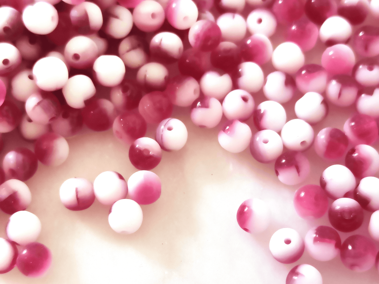 4mm round beads - pink & white