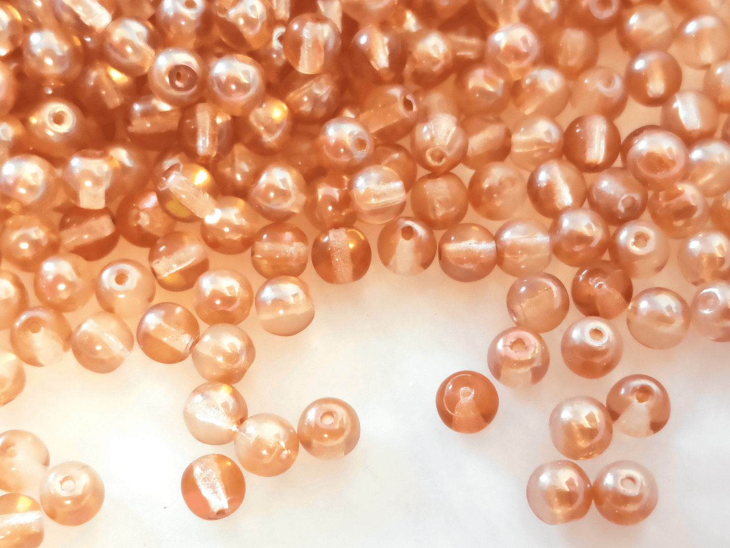 4mm round beads - ombre orange & red shimmer