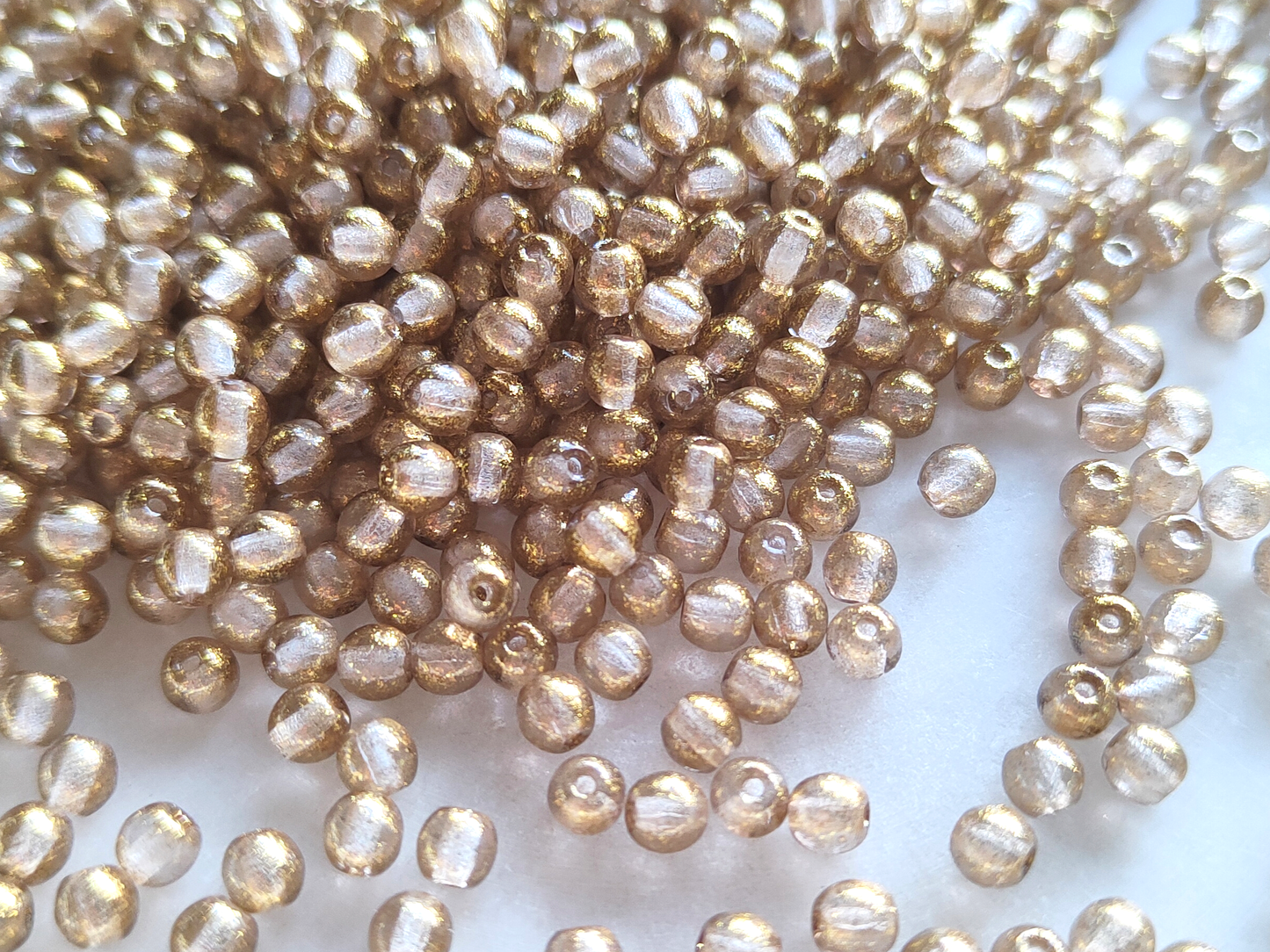 4mm round beads - gold glitter