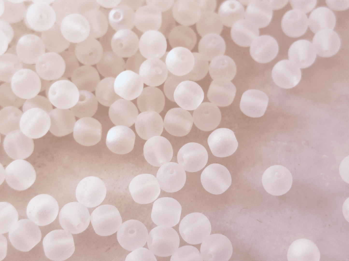 4mm round beads - matt white iris