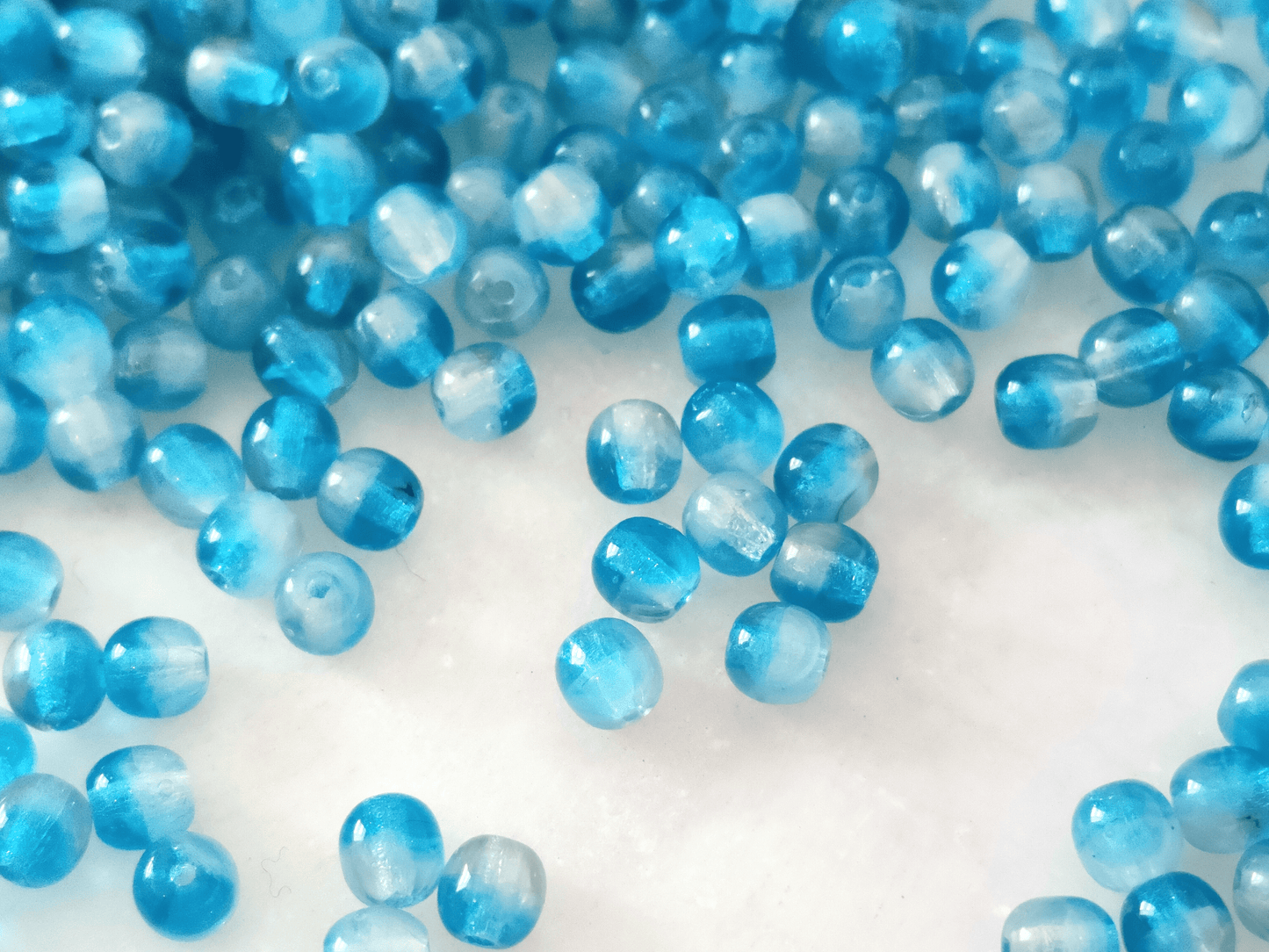 4mm round beads - white & Caribbean blue