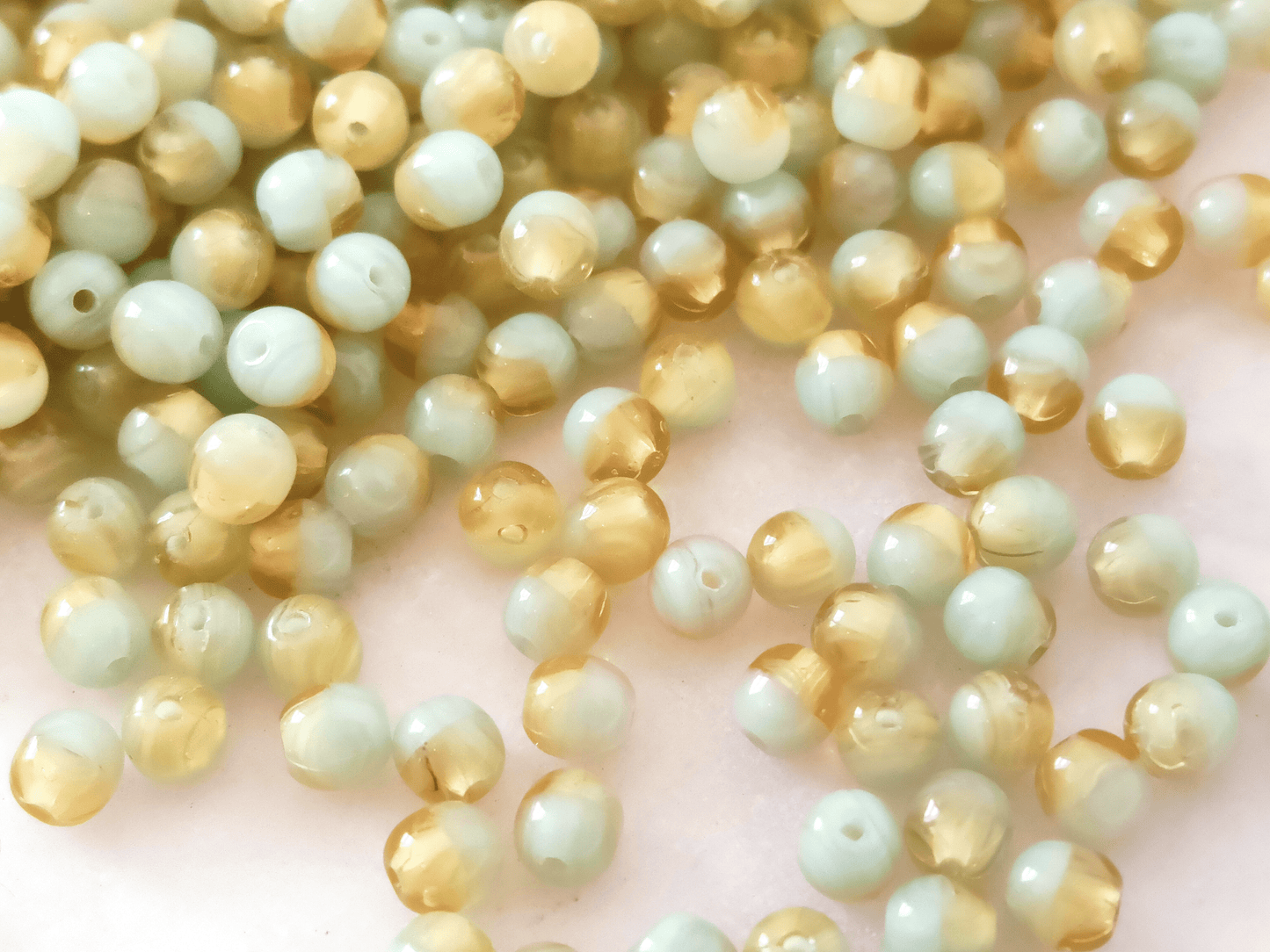 4mm round beads - light green & blue