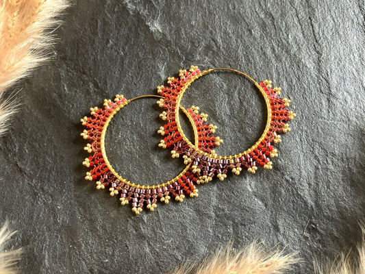 Gold-plated hoop earrings "Estelle" - ruby