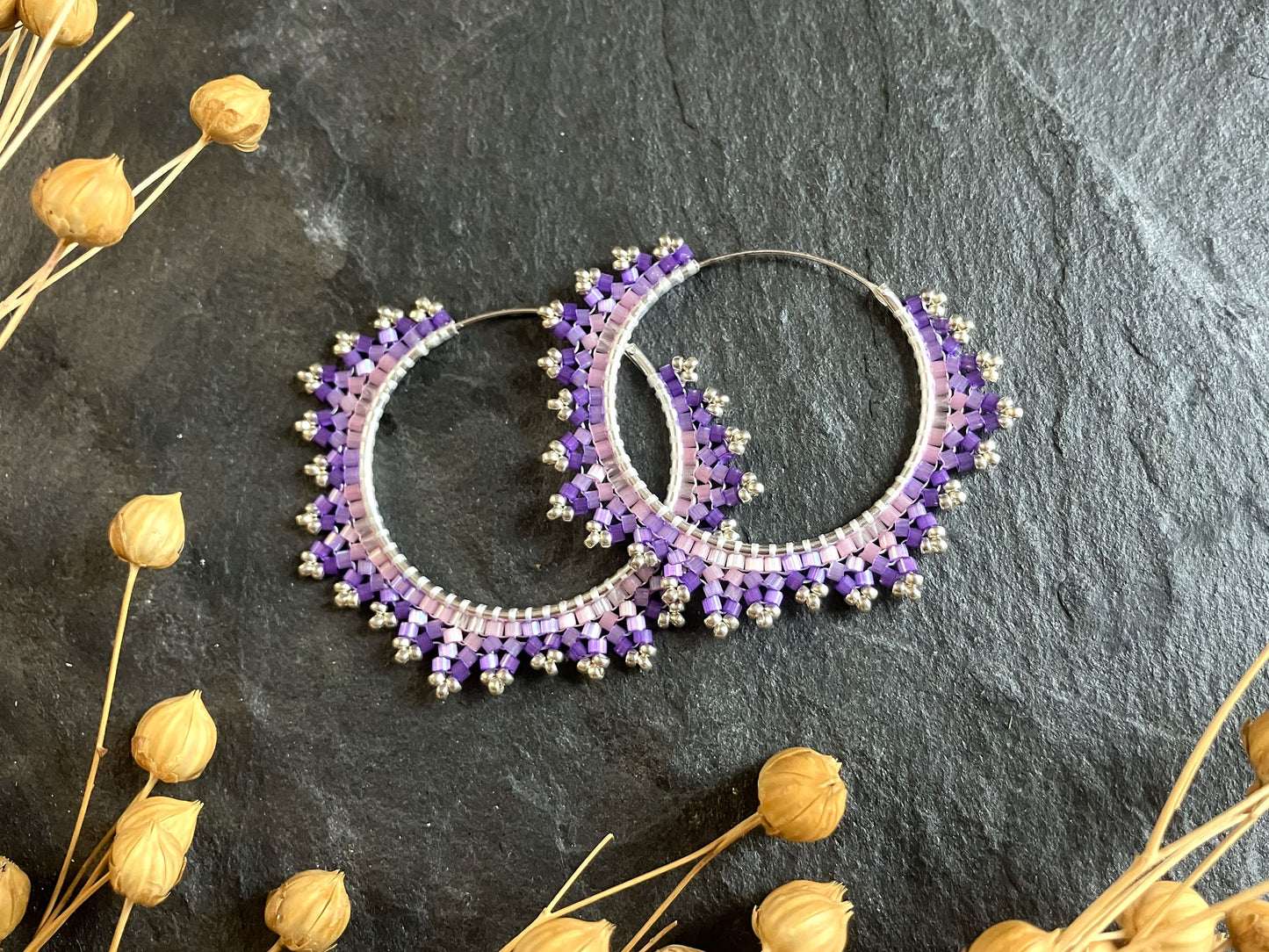 Silver hoop earrings "Estelle" - lavender