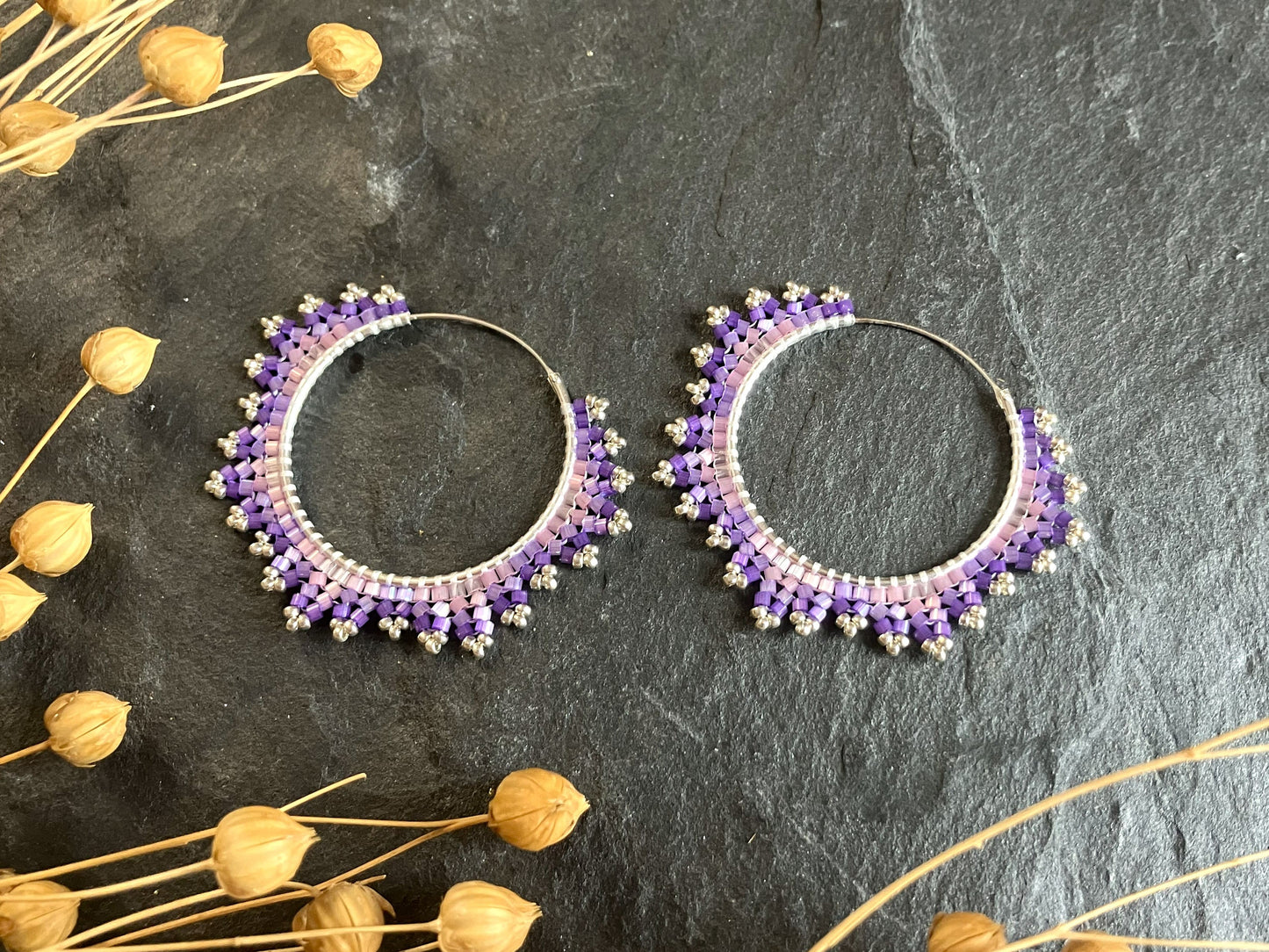 Silver hoop earrings "Estelle" - lavender