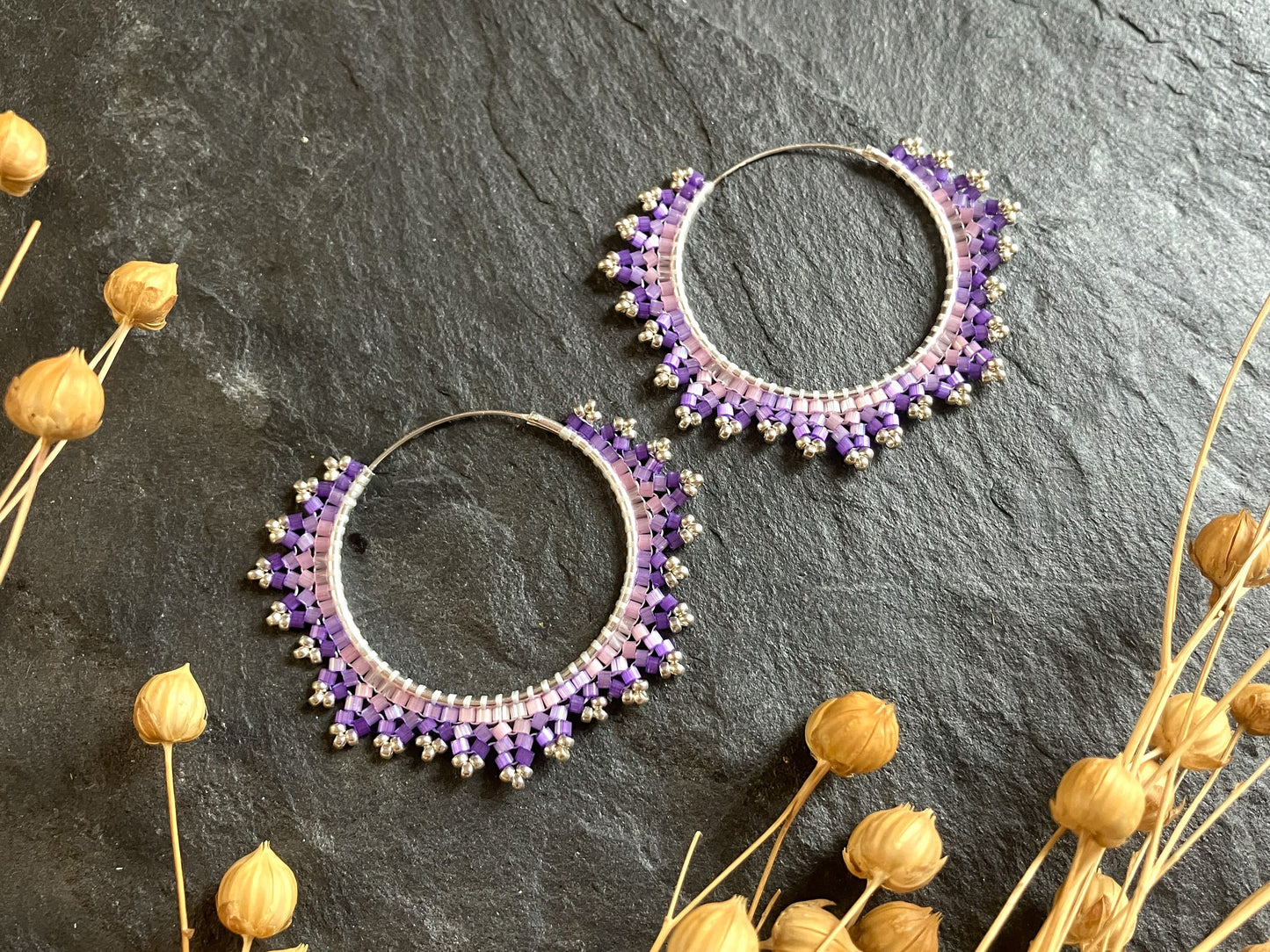 Silver hoop earrings "Estelle" - lavender