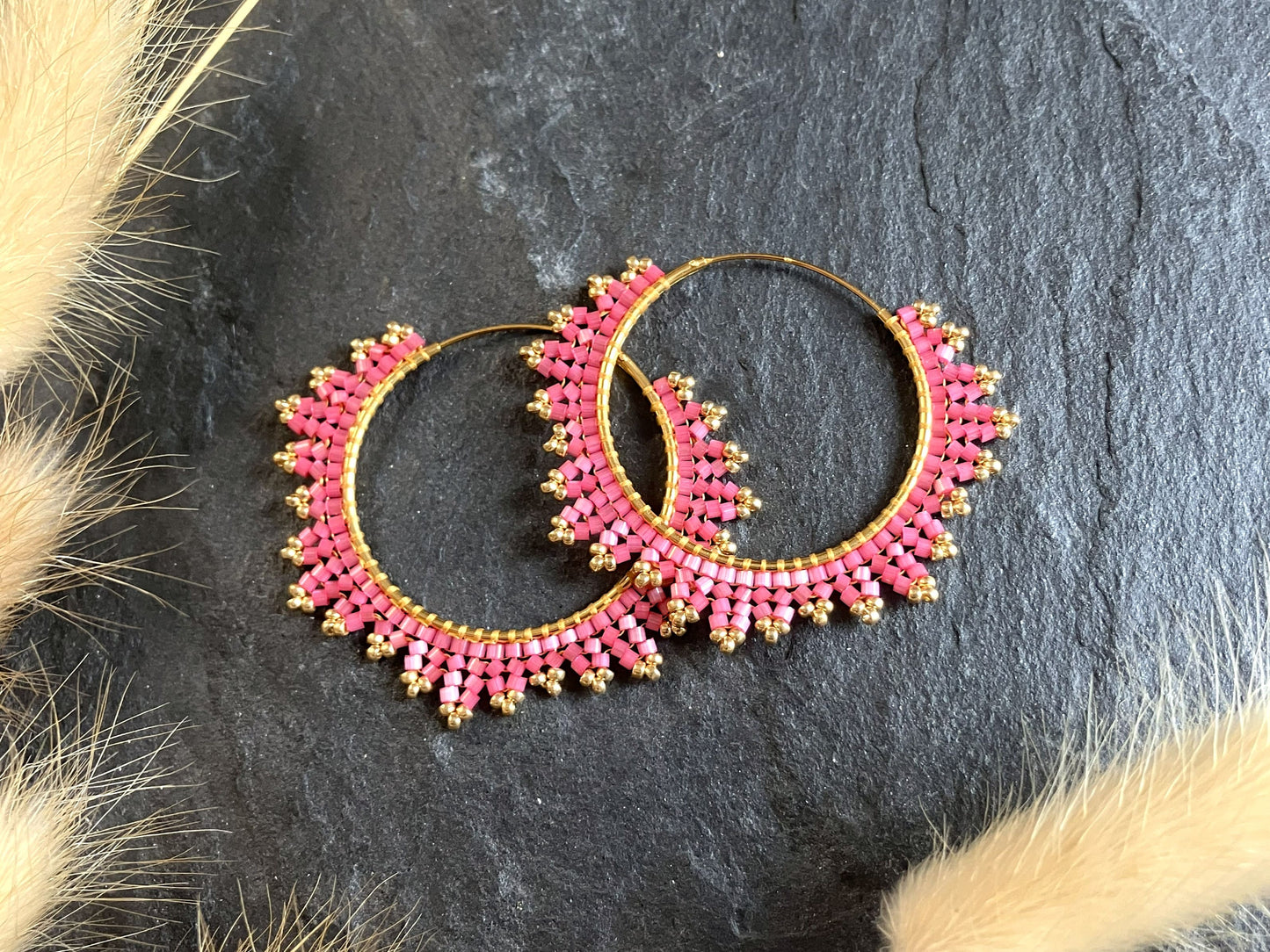 Silver hoop earrings "Estelle" - bubble gum