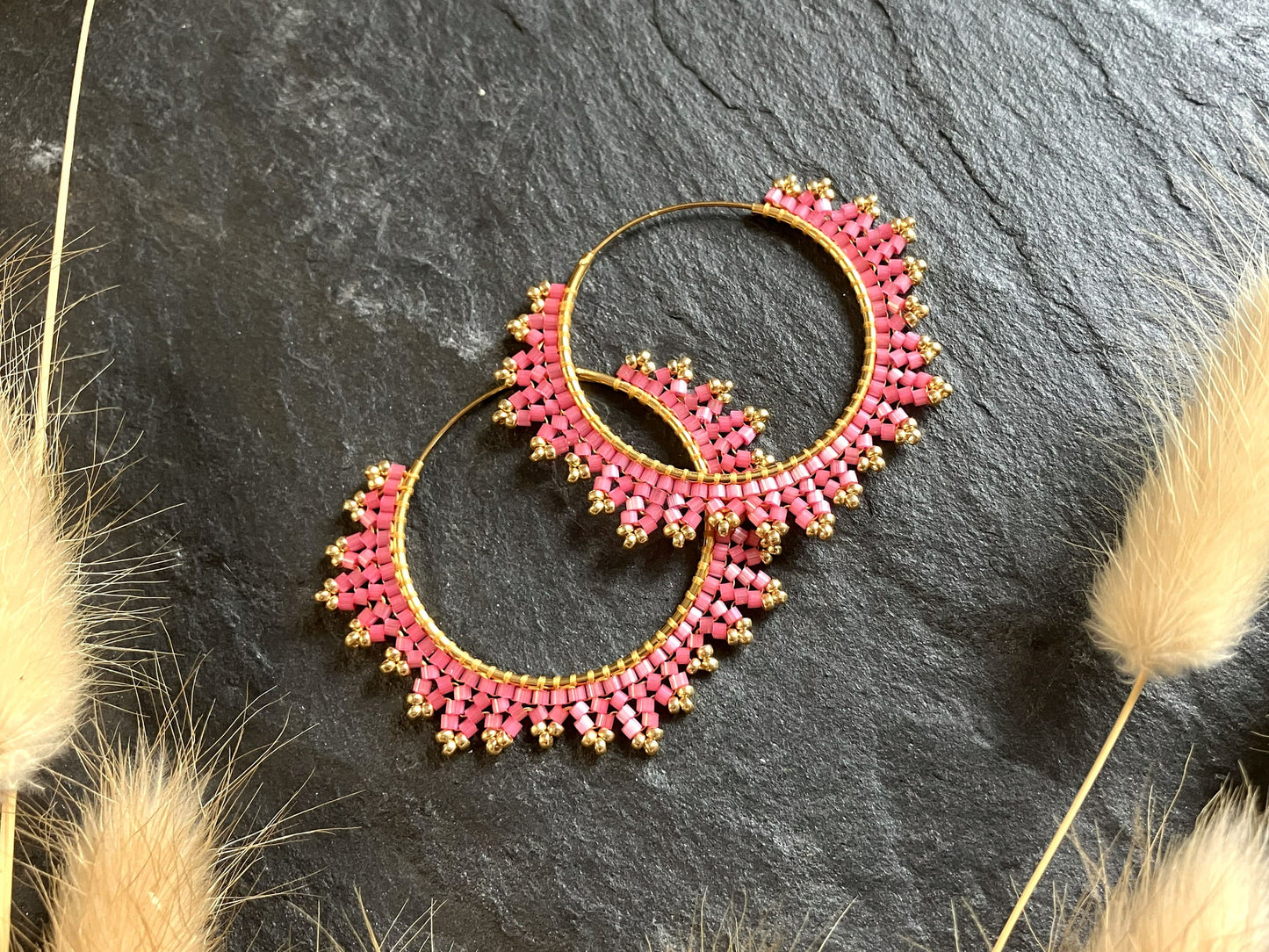 Silver hoop earrings "Estelle" - bubble gum
