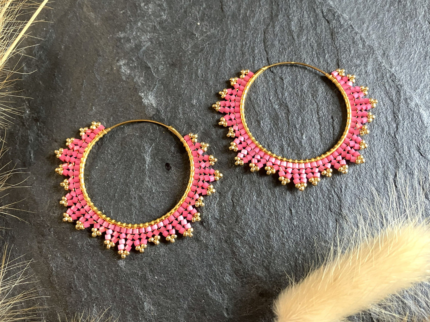 Silver hoop earrings "Estelle" - bubble gum