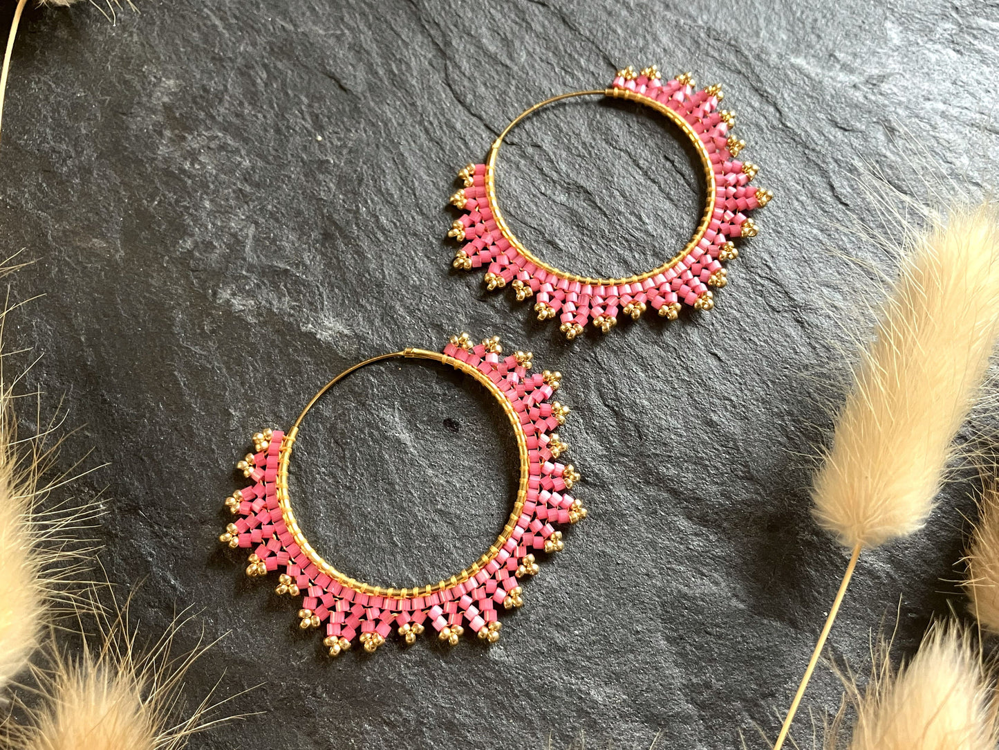 Silver hoop earrings "Estelle" - bubble gum