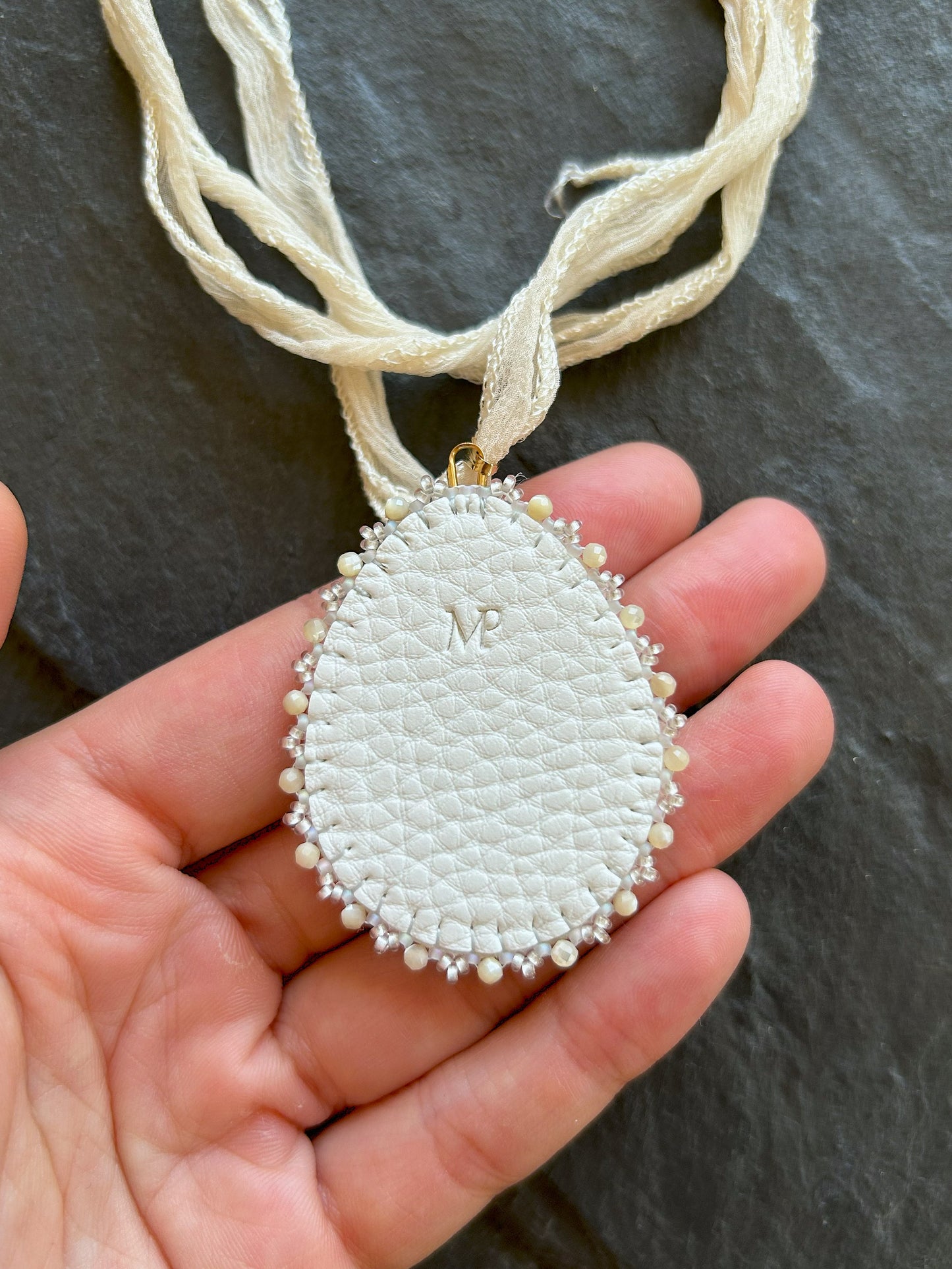 Moonstone necklace pendant with mother of pearl beads