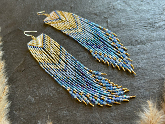 Dazzling statement earrings "Sheila" - gold & blue