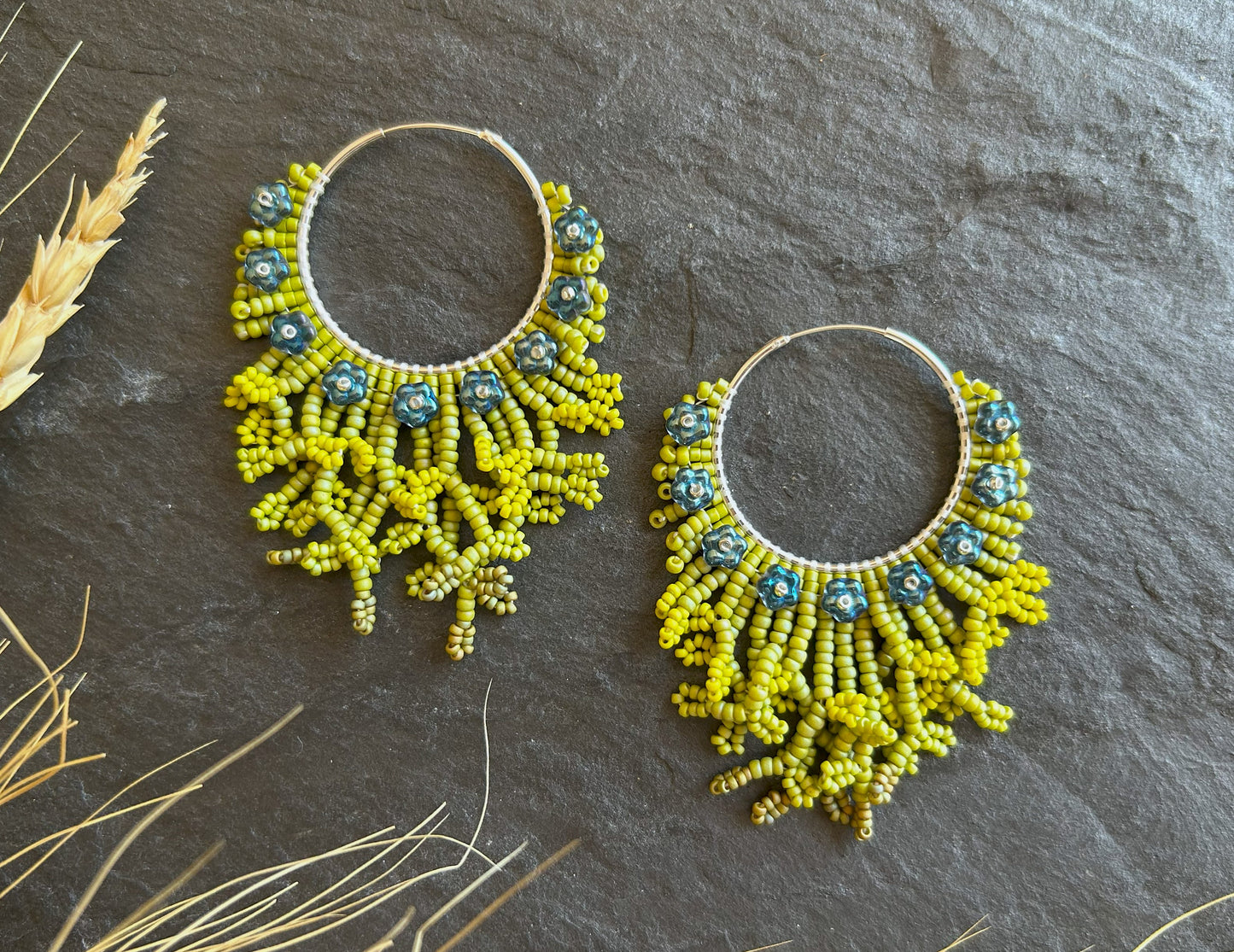 Hoop earrings "Margo" - bloom in metallic blue