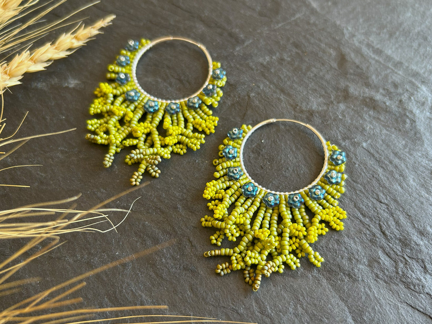 Hoop earrings "Margo" - bloom in metallic blue