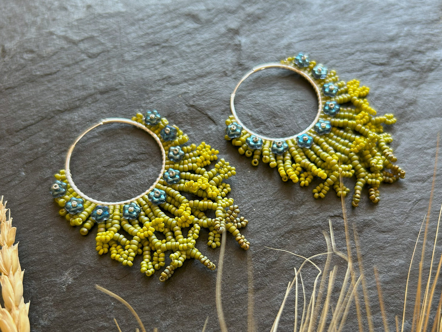 Hoop earrings "Margo" - bloom in metallic blue