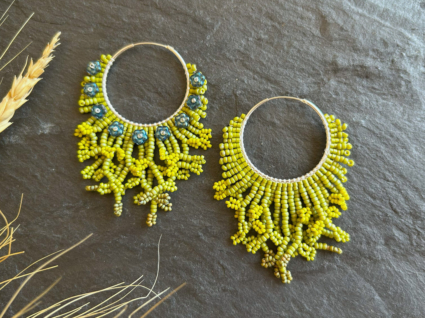Hoop earrings "Margo" - bloom in metallic blue